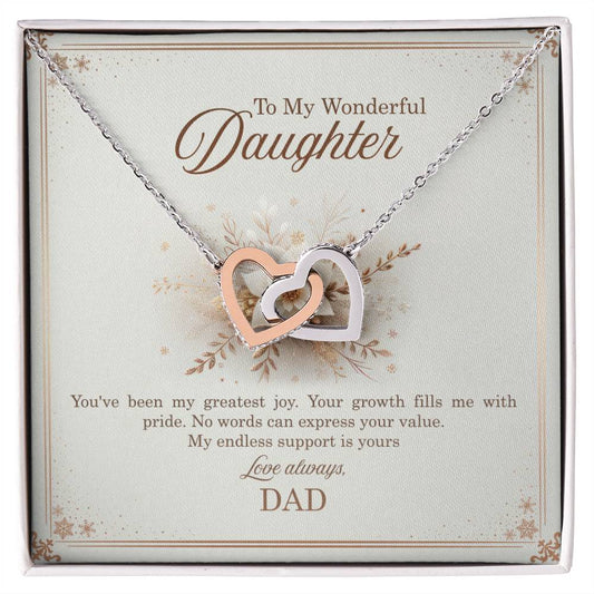 95318 c Interlocking Hearts Necklace, Gift to my Daughter with Beautiful Message Card