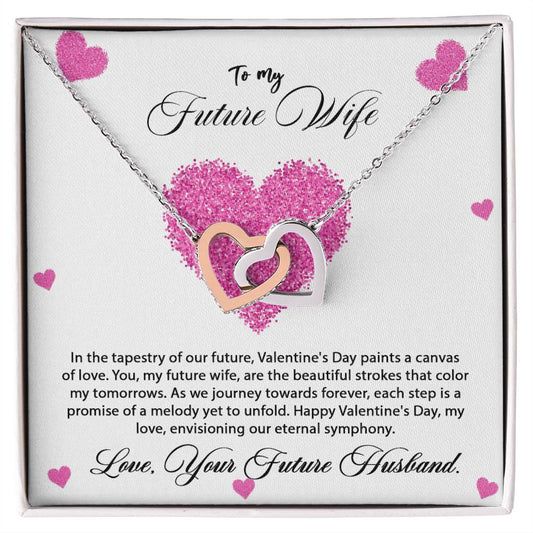 valentine-8d Interlocking Hearts Necklace, Gift to my Future Wife with Beautiful Message Card