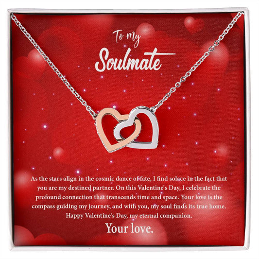 valentine-34b Interlocking Hearts neck, Gift to My Soulmate with Message Card