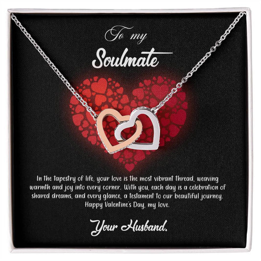 valentine-23b Interlocking Hearts neck, Gift to My Soulmate with Message Card