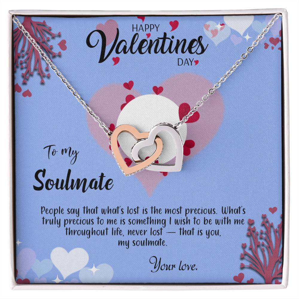 valentine-30b Interlocking Hearts neck, Gift to My Soulmate with Message Card