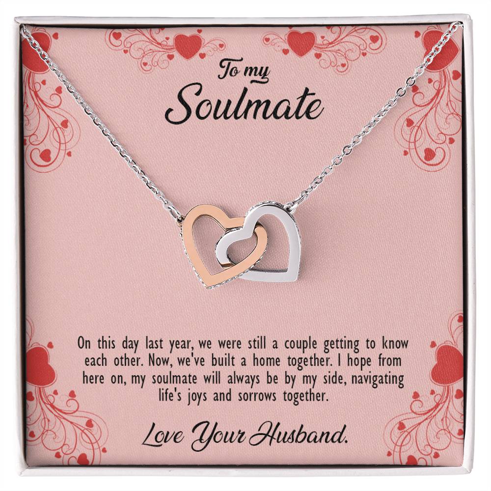 valentine-29b Interlocking Hearts neck, Gift to My Soulmate with Message Card