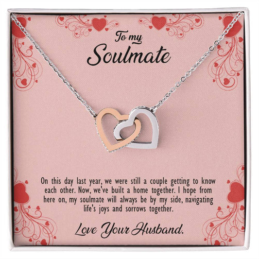 valentine-29b Interlocking Hearts neck, Gift to My Soulmate with Message Card