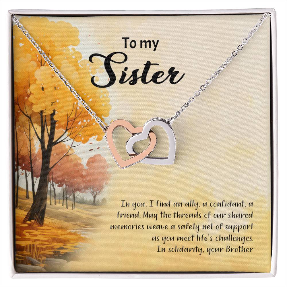 4041b Interlocking Hearts Necklace, Gift to my Sister with Beautiful Message Card