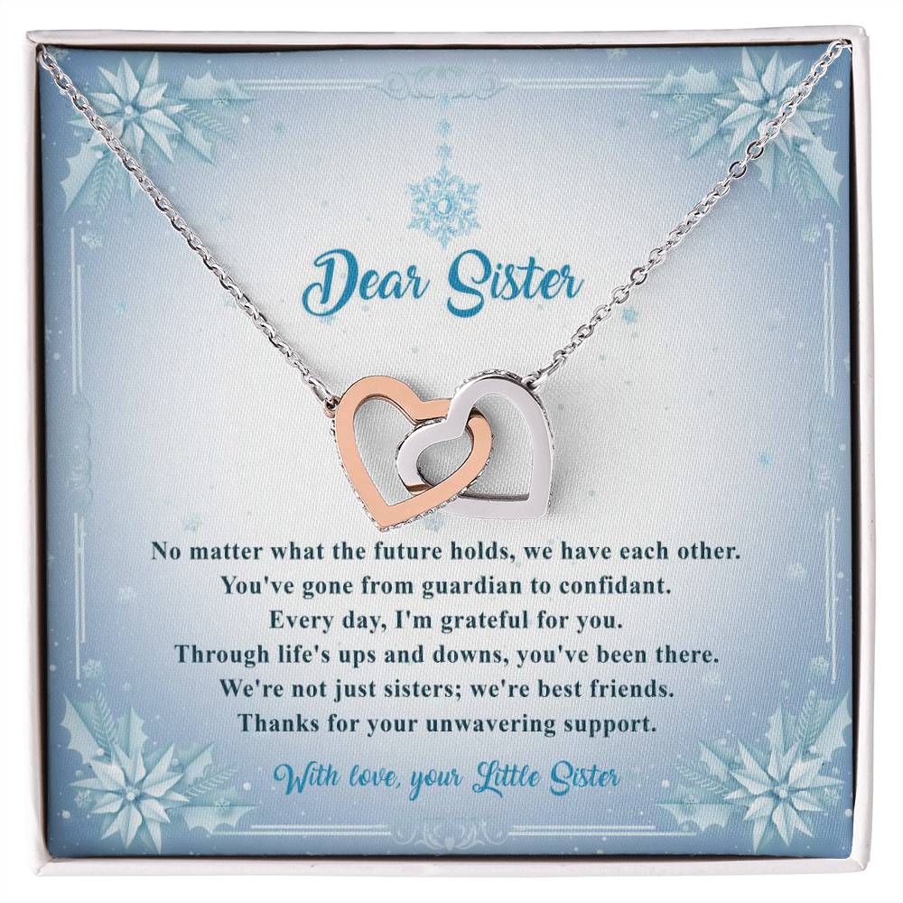 95315b Interlocking Hearts Necklace, Gift to my Sister with Beautiful Message Card