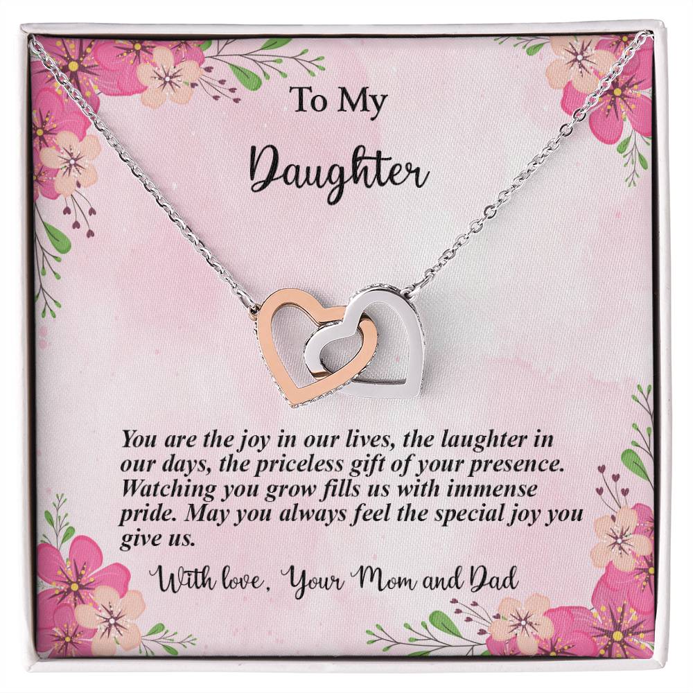 4035c Interlocking Hearts Necklace, Gift to my Daughter with Beautiful Message Card