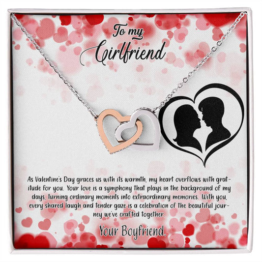 valentine-36c Interlocking Hearts Necklace, Gift to my Girlfriend with Beautiful Message Card