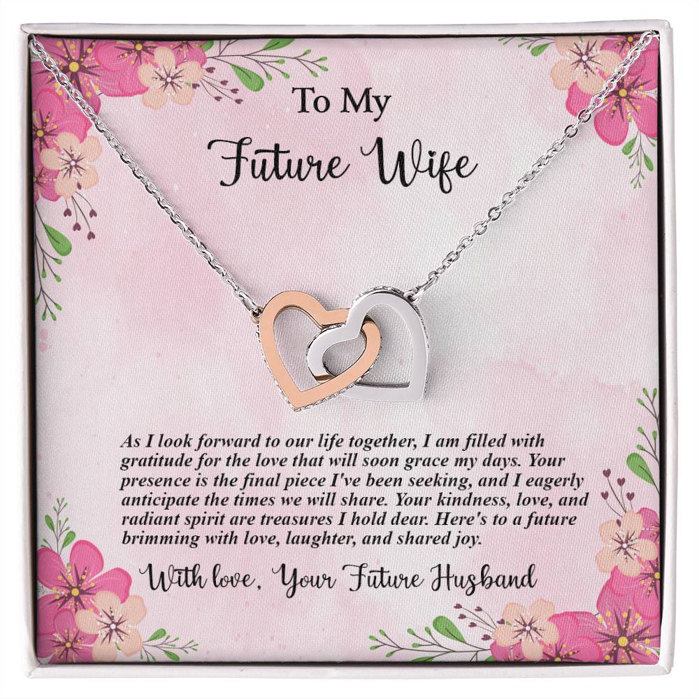 4035b Interlocking Hearts Necklace, Gift to my Future Wife with Beautiful Message Card