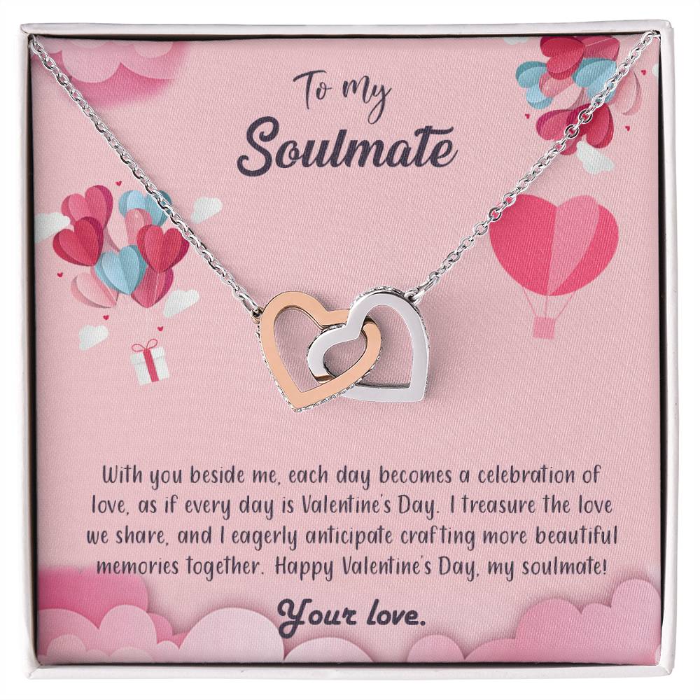 valentine-28b Interlocking Hearts neck, Gift to My Soulmate with Message Card