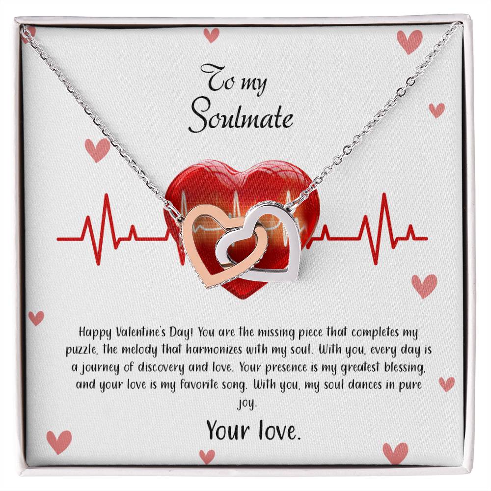 valentine-33b Interlocking Hearts neck, Gift to My Soulmate with Message Card