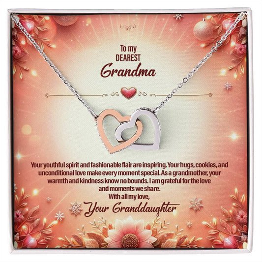 4051c Interlocking Hearts Necklace, Gift to my Grandma with Beautiful Message Card