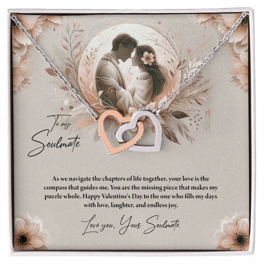 Valentine-st27b Interlocking Hearts neck, Gift to My Soulmate with Message Card