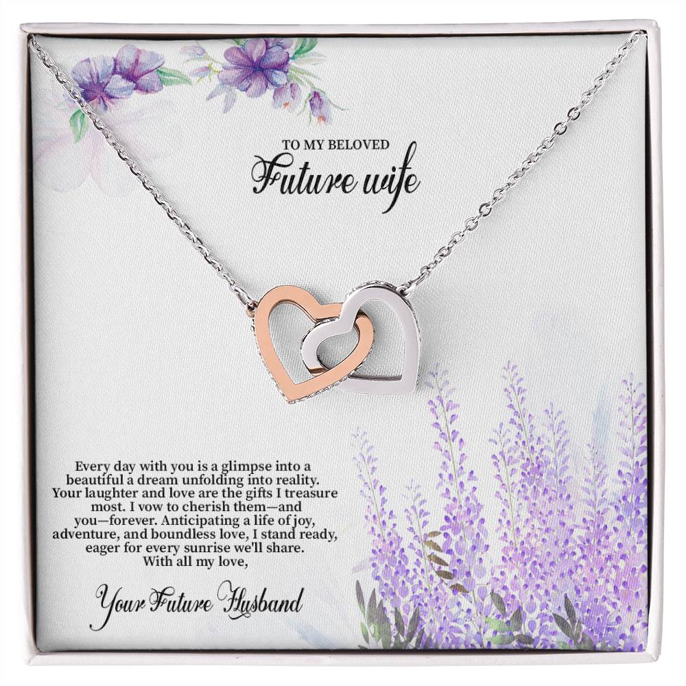 4030 (3) Interlocking Hearts Necklace, Gift to my Future Wife with Beautiful Message Card