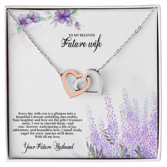 4030 (3) Interlocking Hearts Necklace, Gift to my Future Wife with Beautiful Message Card