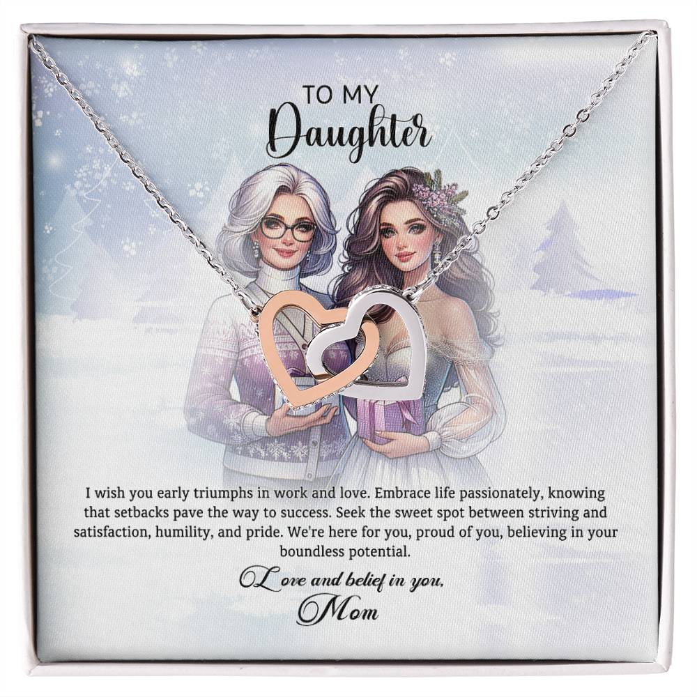 95311c Interlocking Hearts Necklace, Gift to my Daughter with Beautiful Message Card