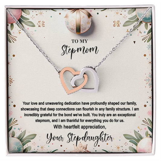 4048(a) Interlocking Hearts Necklace, Gift to my Stepmom with Beautiful Message Card