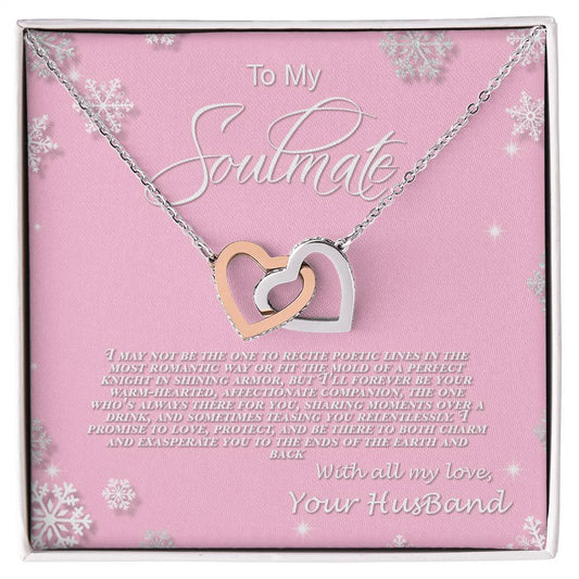 4006b Interlocking Hearts neck, Gift to My Soulmate with Message Card