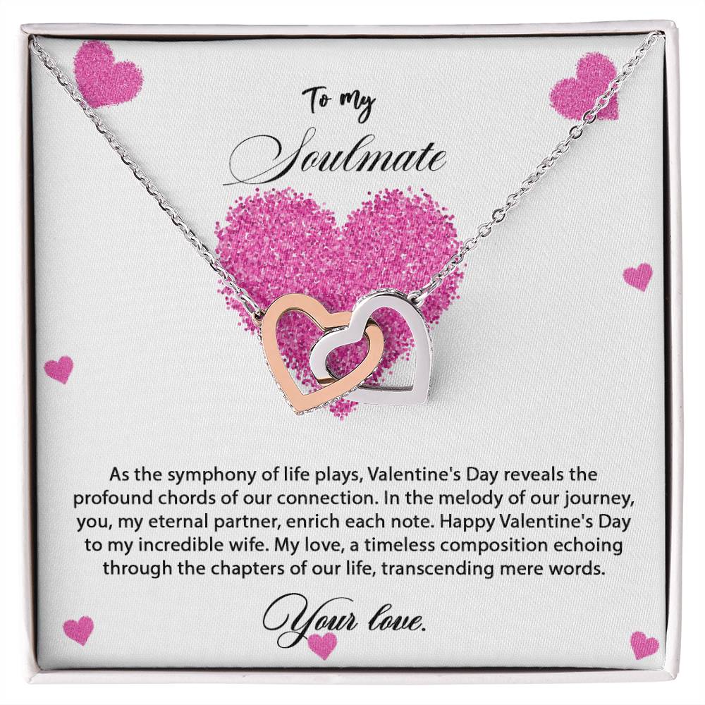 valentine-8b Interlocking Hearts neck, Gift to My Soulmate with Message Card