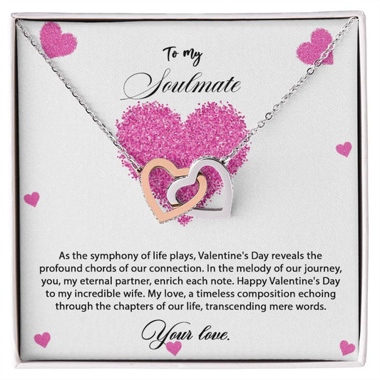 valentine-8b Interlocking Hearts neck, Gift to My Soulmate with Message Card