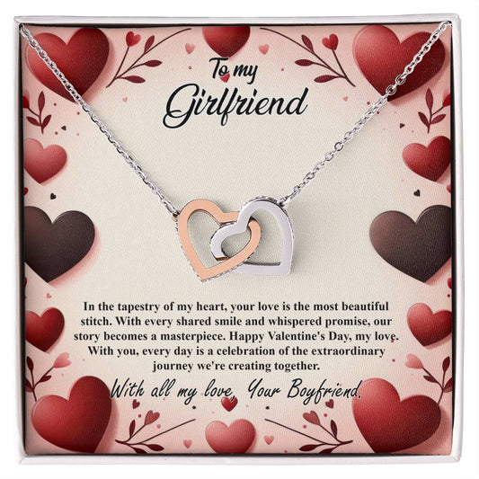 Valentine-st7c Interlocking Hearts Necklace, Gift to my Girlfriend with Beautiful Message Card