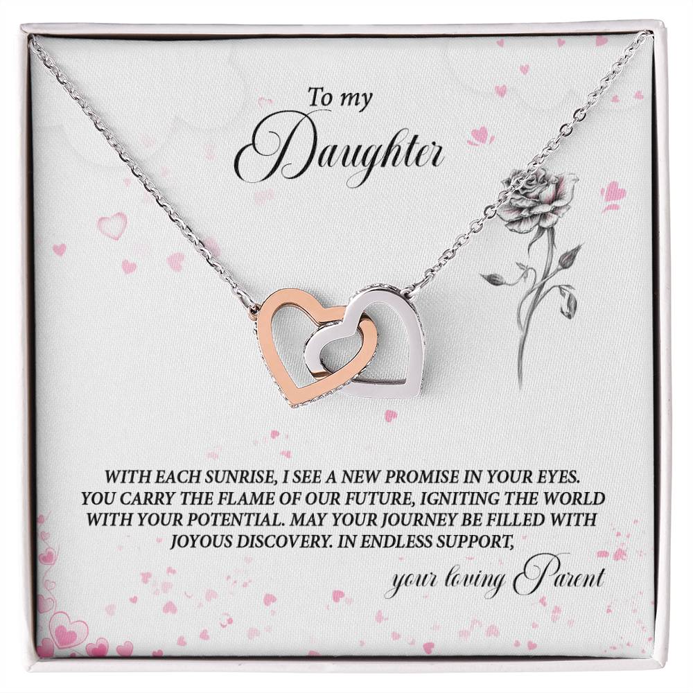 4037a Interlocking Hearts Necklace, Gift to my Daughter with Beautiful Message Card