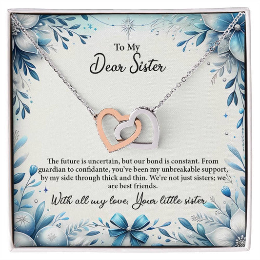 4050d Interlocking Hearts Necklace, Gift to my Sister with Beautiful Message Card