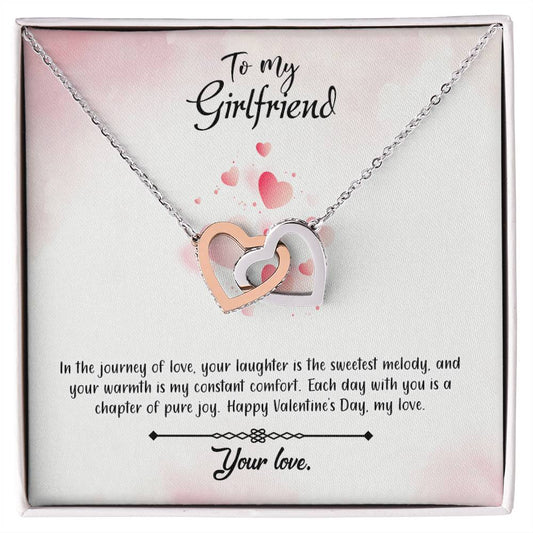 valentine-12c Interlocking Hearts Necklace, Gift to my Girlfriend with Beautiful Message Card