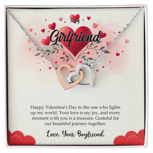 Valentine-st11c Interlocking Hearts Necklace, Gift to my Girlfriend with Beautiful Message Card