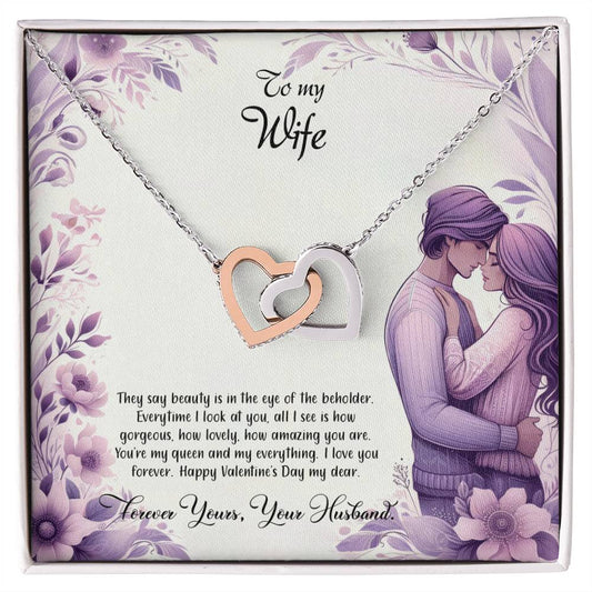 Valentine-st25a Interlocking Hearts Necklace, Gift to my Wife with Beautiful Message Card