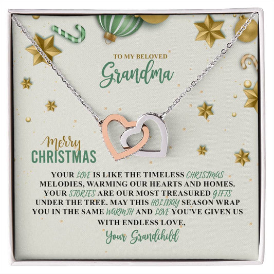 94387c Interlocking Hearts Necklace, Gift to my Grandma with Beautiful Message Card