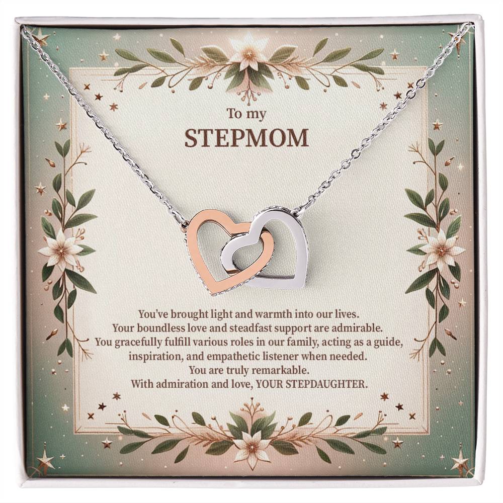 4049c Interlocking Hearts Necklace, Gift to my Stepmom with Beautiful Message Card