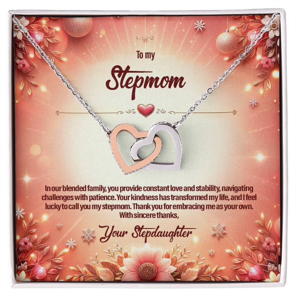 4051b Interlocking Hearts Necklace, Gift to my Stepmom with Beautiful Message Card