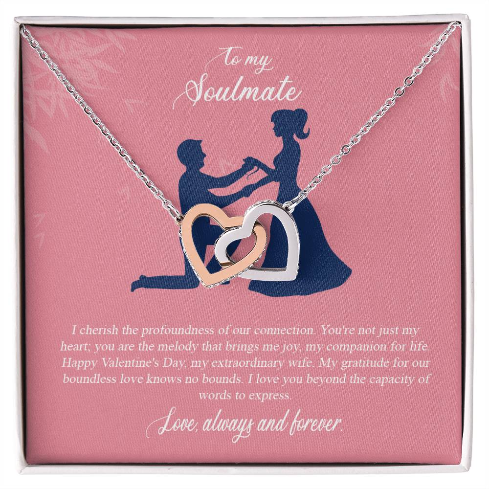 valentine-2b Interlocking Hearts neck, Gift to My Soulmate with Message Card