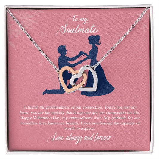 valentine-2b Interlocking Hearts neck, Gift to My Soulmate with Message Card