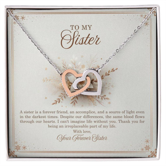 95318b Interlocking Hearts Necklace, Gift to my Sister with Beautiful Message Card