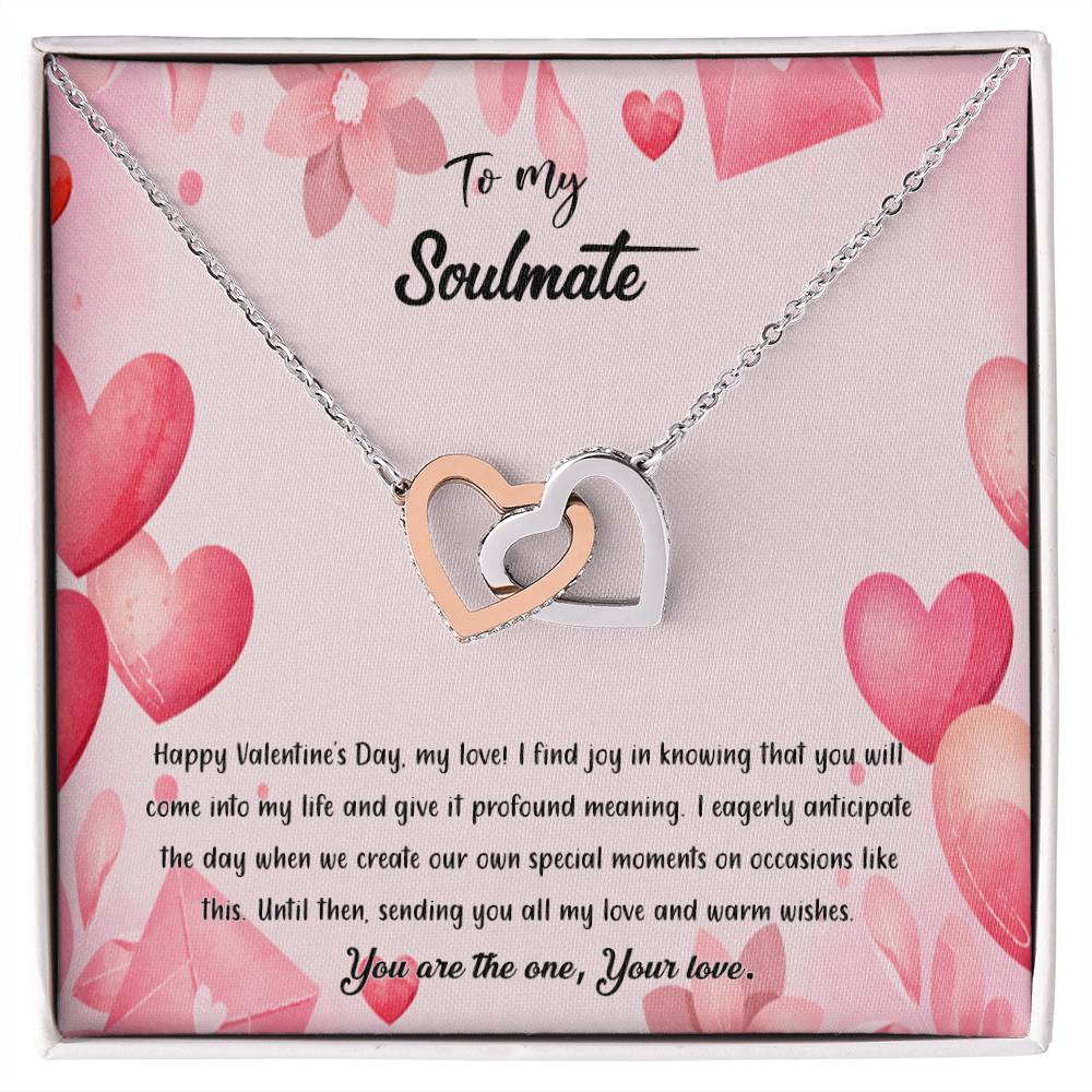 valentine-37b Interlocking Hearts neck, Gift to My Soulmate with Message Card