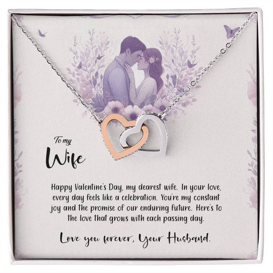 Valentine-st14a Interlocking Hearts Necklace, Gift to my Wife with Beautiful Message Card