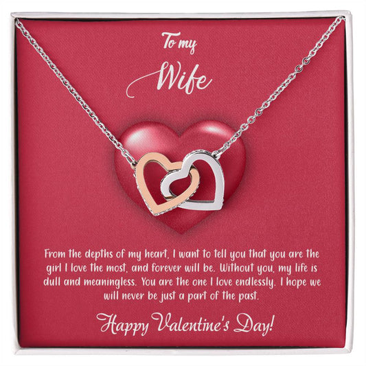 valentine-35a Interlocking Hearts Necklace, Gift to my Wife with Beautiful Message Card