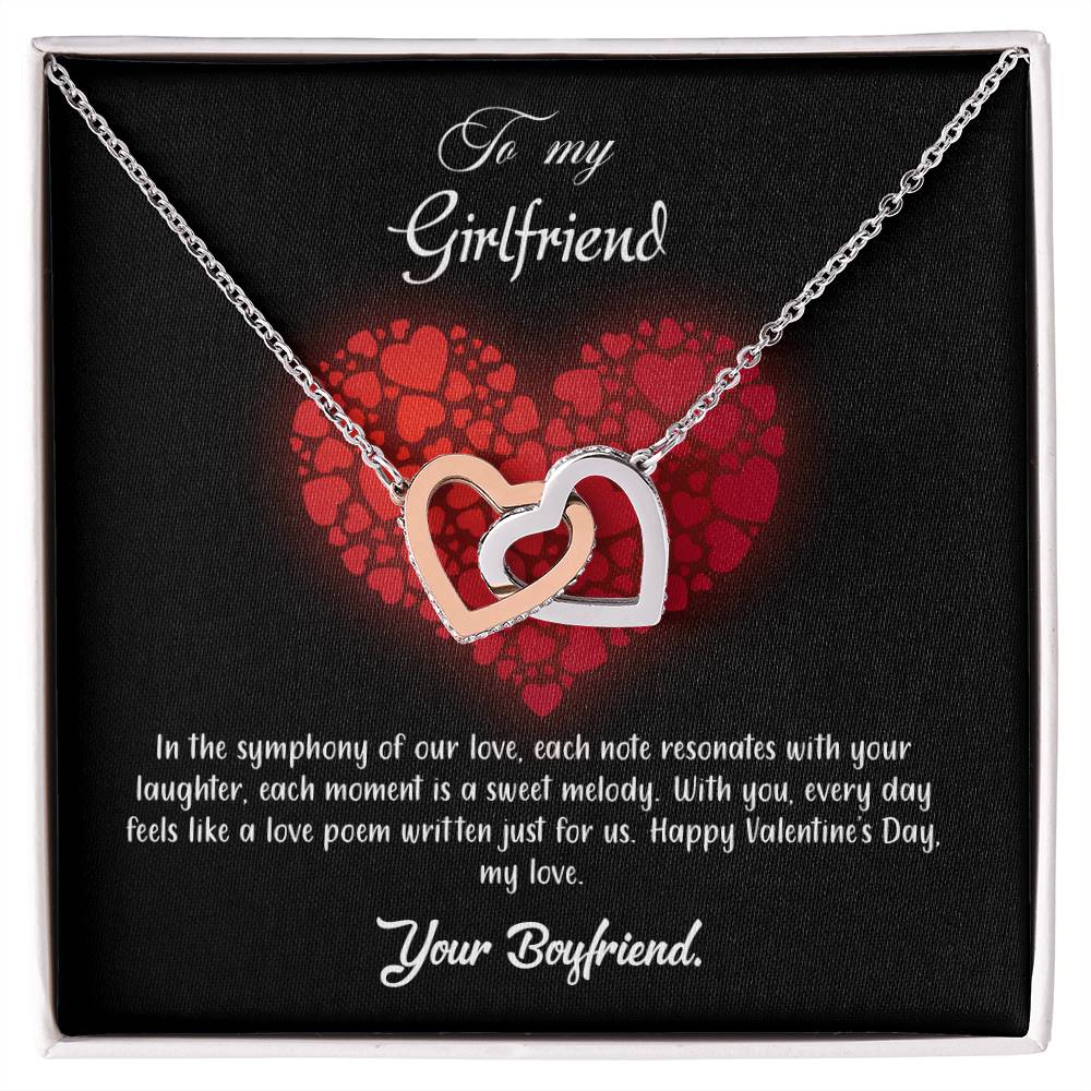 valentine-23c Interlocking Hearts Necklace, Gift to my Girlfriend with Beautiful Message Card