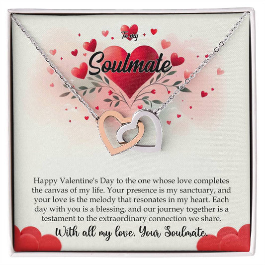 Valentine-st11b Interlocking Hearts neck, Gift to My Soulmate with Message Card