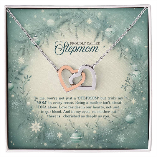 95320 b Interlocking Hearts Necklace, Gift to my Stepmom with Beautiful Message Card