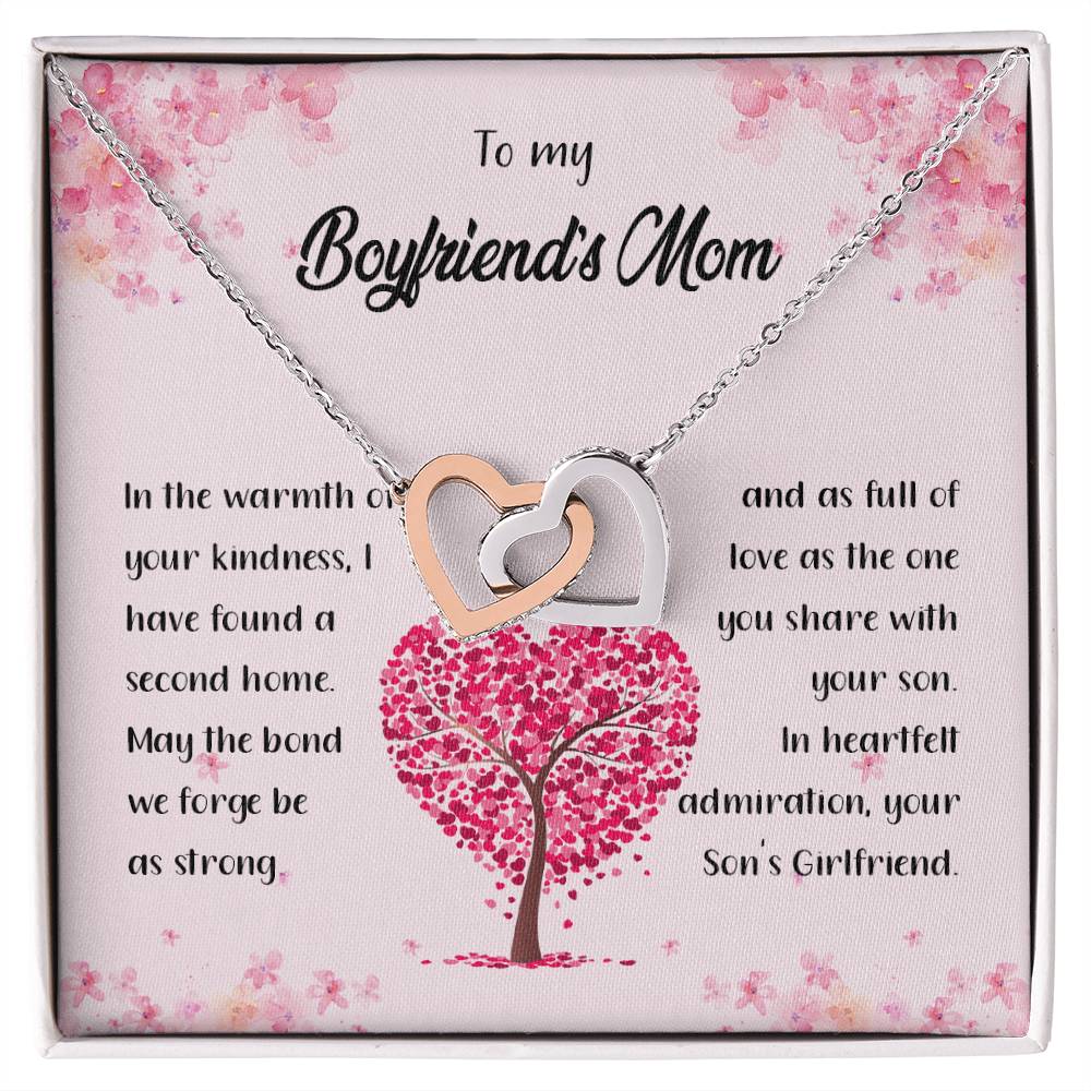 4042c Interlocking Hearts Necklace, Gift to my Boyfriend's Mom with Beautiful Message Card