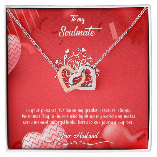 valentine-4b Interlocking Hearts neck, Gift to My Soulmate with Message Card