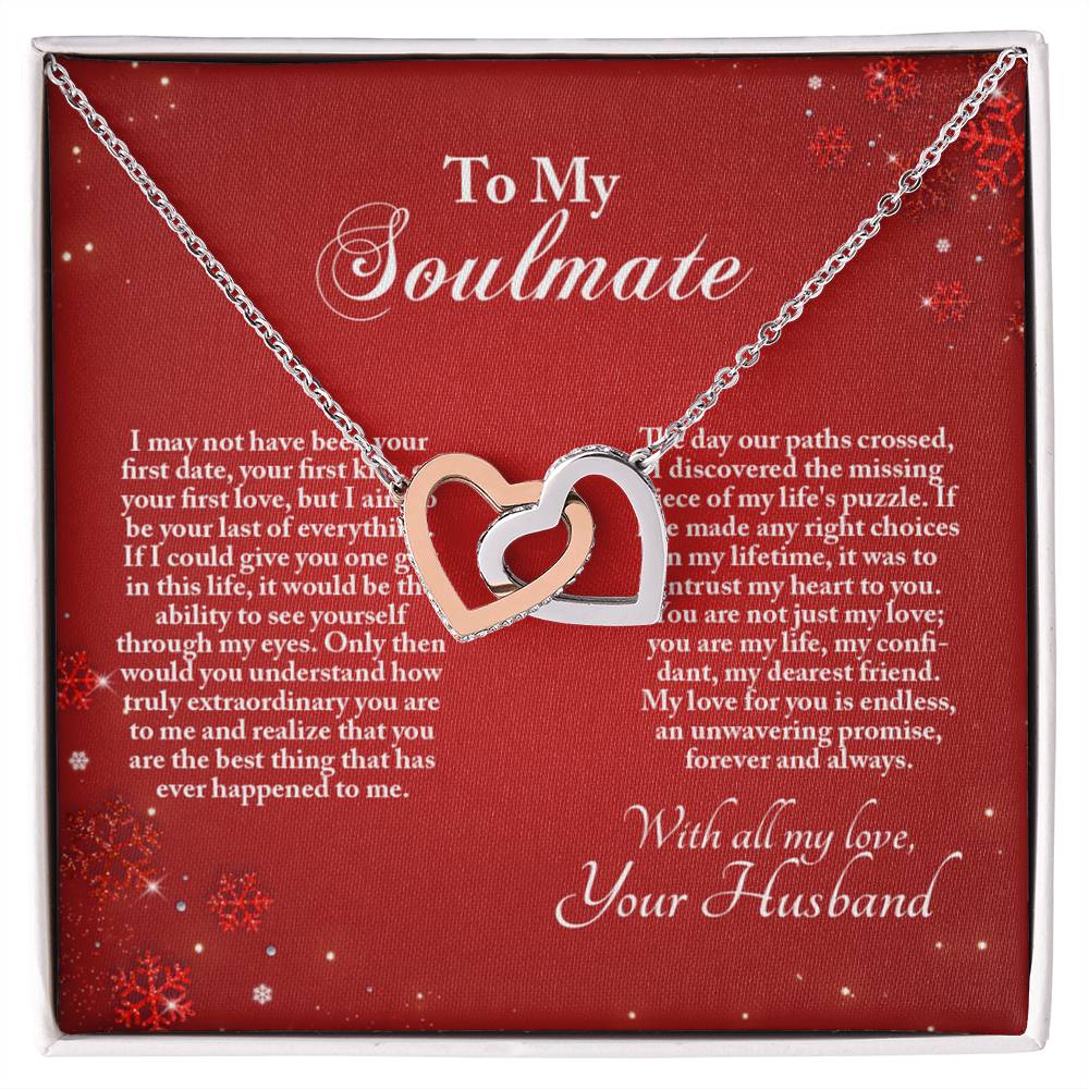 4005b Interlocking Hearts neck, Gift to My Soulmate with Message Card