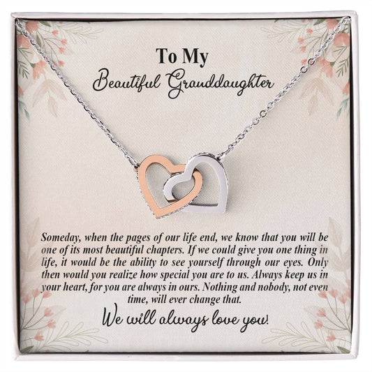 4025d Interlocking Hearts Necklace, Gift to My Granddaughter , with beautiful message card