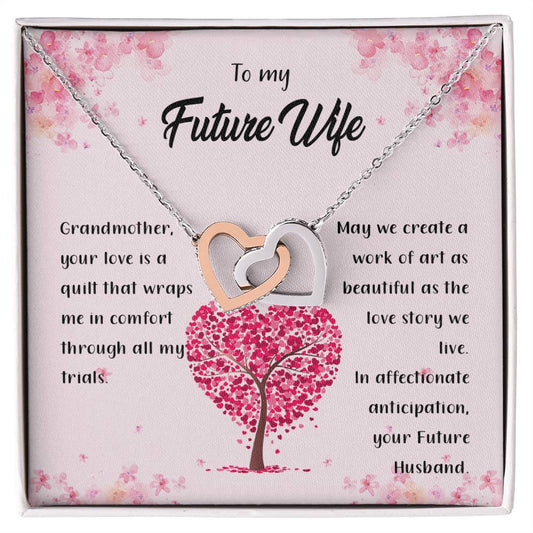 4042b fix Interlocking Hearts Necklace, Gift to my Future Wife with Beautiful Message Card