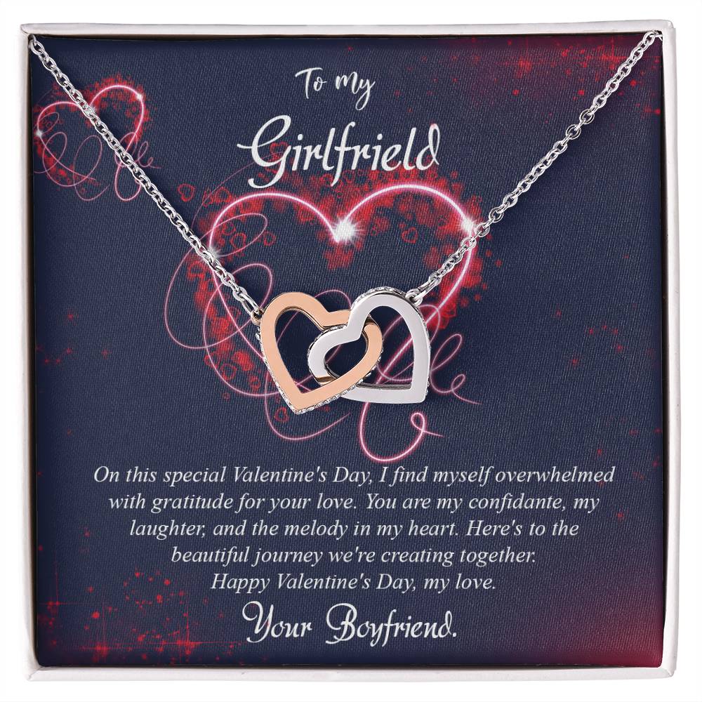 valentine-7c Interlocking Hearts Necklace, Gift to my Girlfriend with Beautiful Message Card