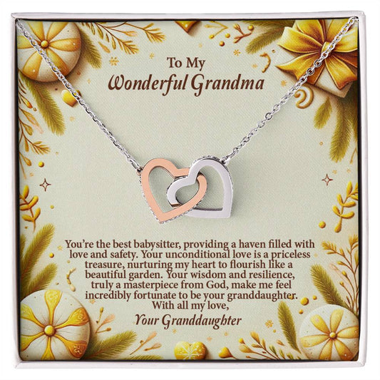 4056a Interlocking Hearts Necklace, Gift to my Grandma with Beautiful Message Card