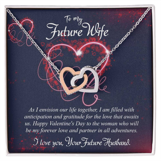 valentine-7d Interlocking Hearts Necklace, Gift to my Future Wife with Beautiful Message Card