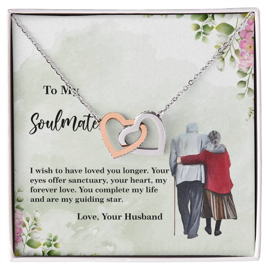4028c Interlocking Hearts neck, Gift to My Soulmate with Message Card